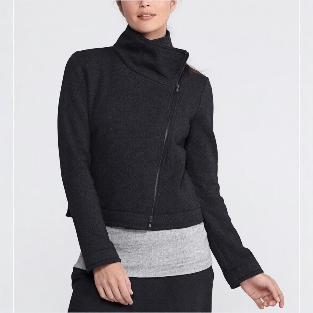 EILEEN FISHER Wool Blend Moto Jacket Fleece Asymmetrical Dark Gray Coastal L